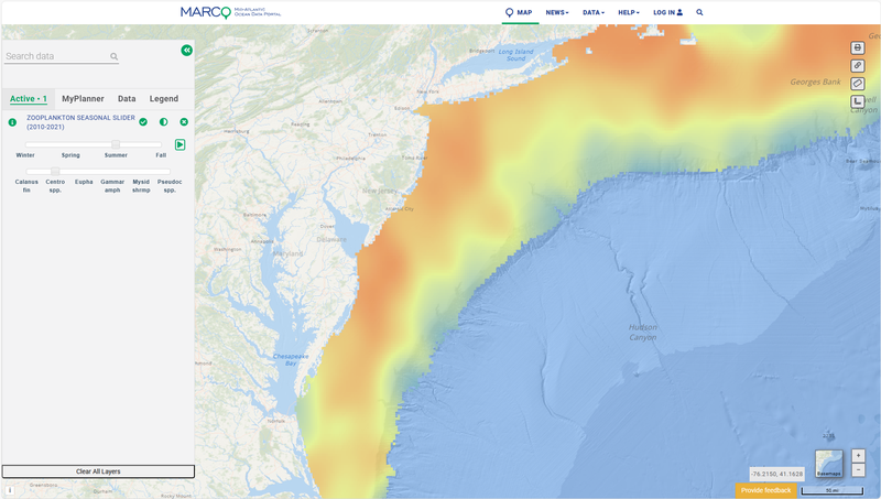 Map showing zooplankton abundance in the ocean from 2010-21